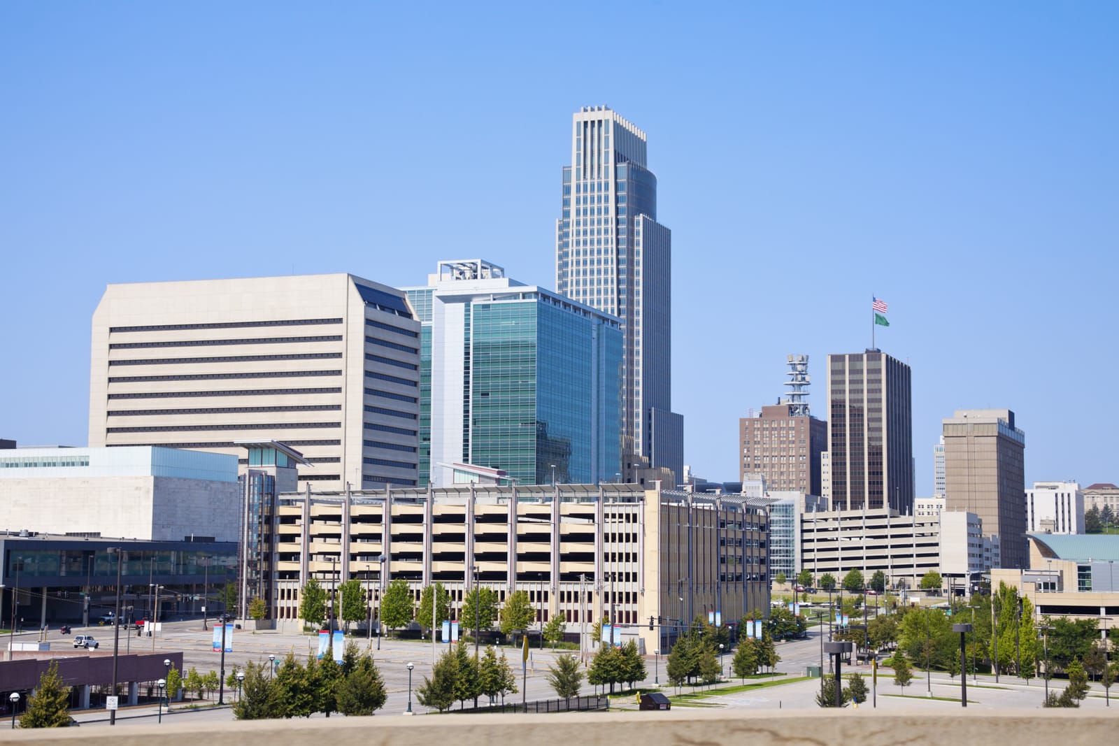 Omaha office skyline with commercial buildings